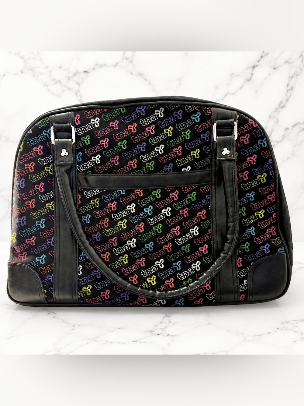 TNA Multicolor Logo Large Duffle Travel Tote on Black Canvas
